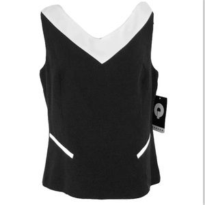 NWT Quadra Colorblock Top V Neck Sleeveless Black White Sz 16